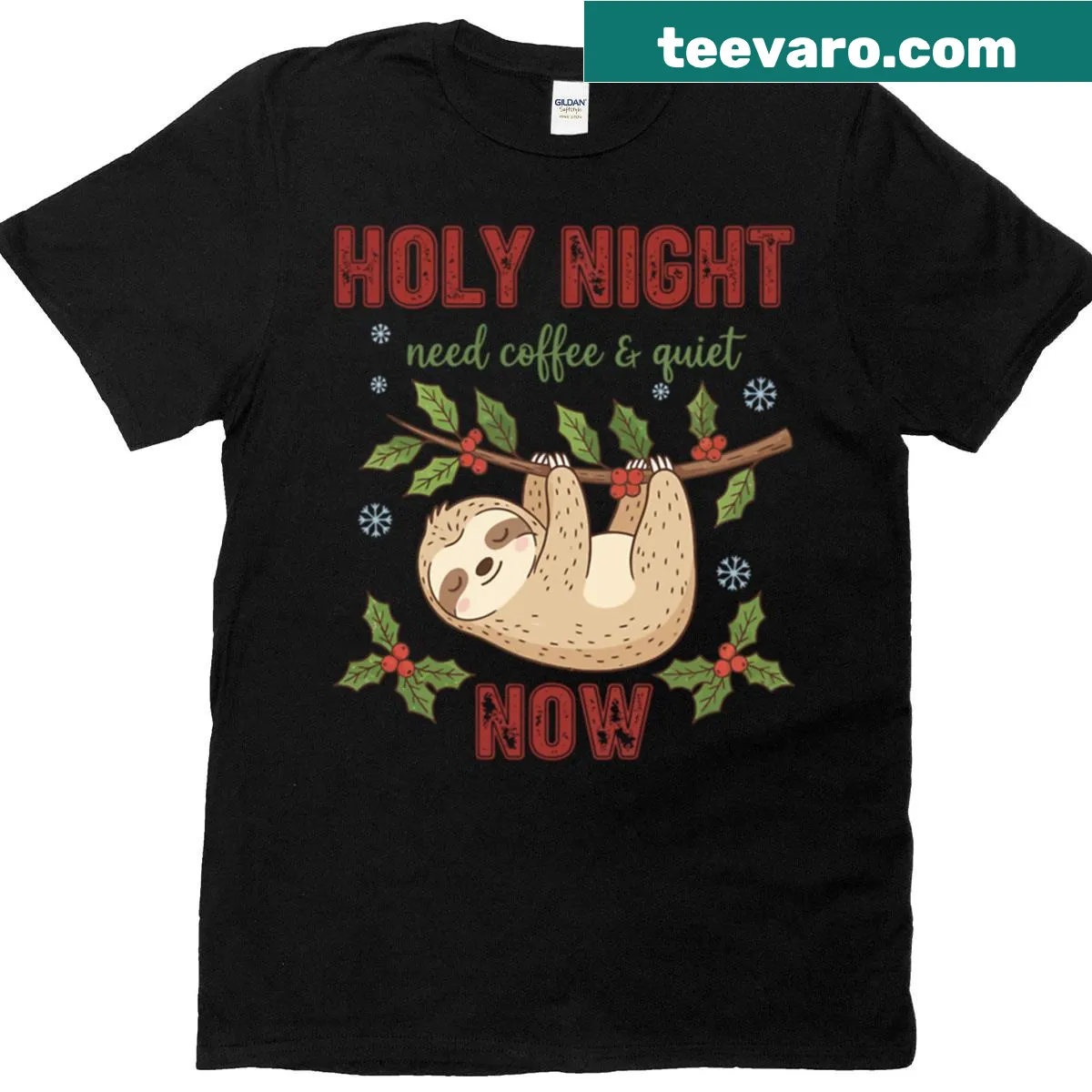 Illustration of a sloth among stars on a festive shirt — on a men's t-shirt