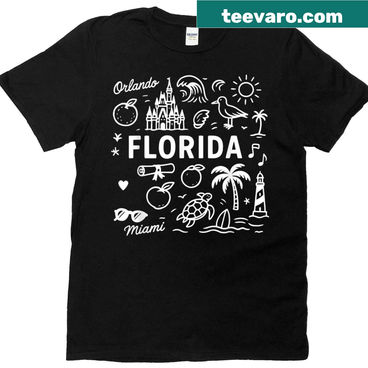 Vintage doodle graphic showcasing Florida state symbols — on a men's t-shirt
