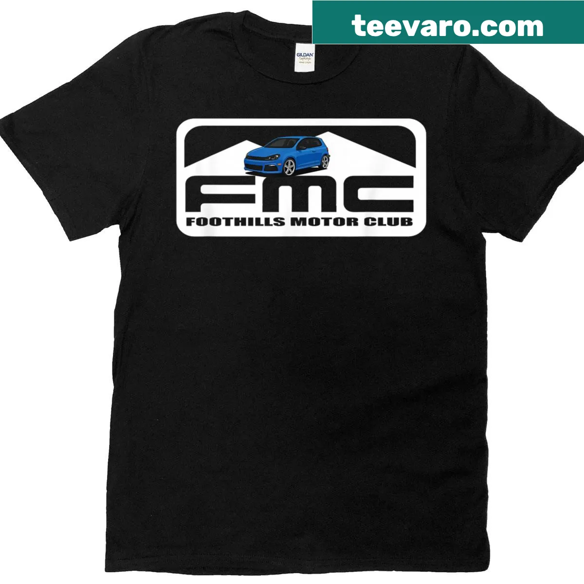 Minimalist badge design t-shirt for hot hatch enthusiasts — on a men's t-shirt