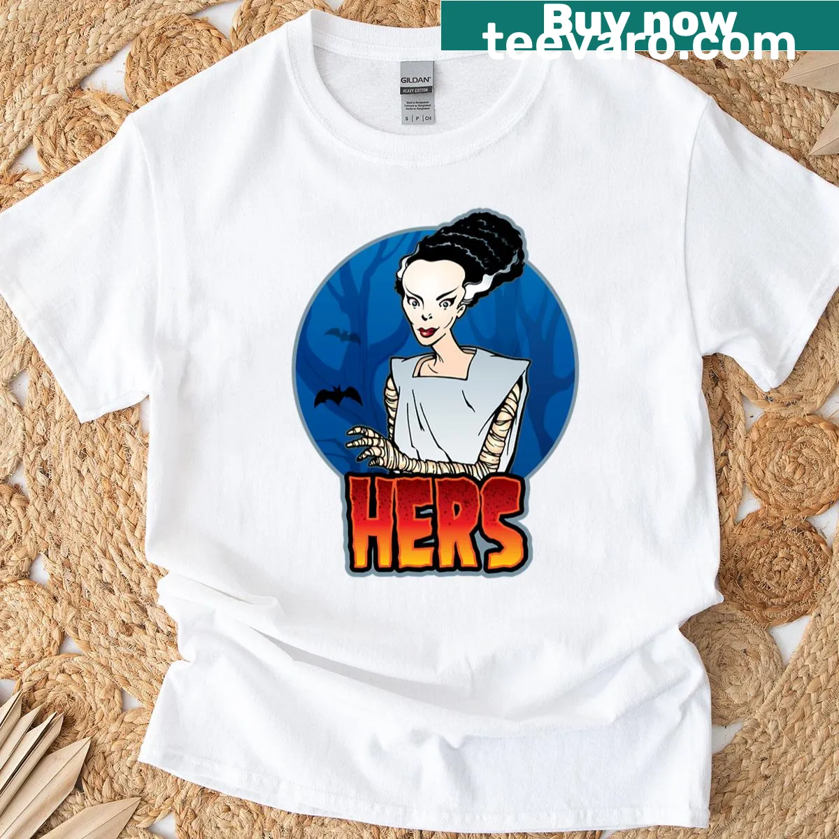 Creative t-shirt featuring Frankenstein's Bride with humorous text — on a men's t-shirt