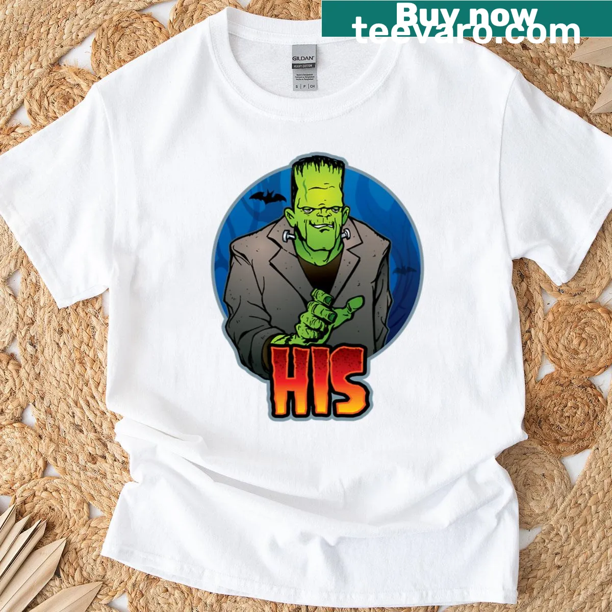 Illustration of Frankenstein's creature on an oversized t-shirt — on a men's t-shirt