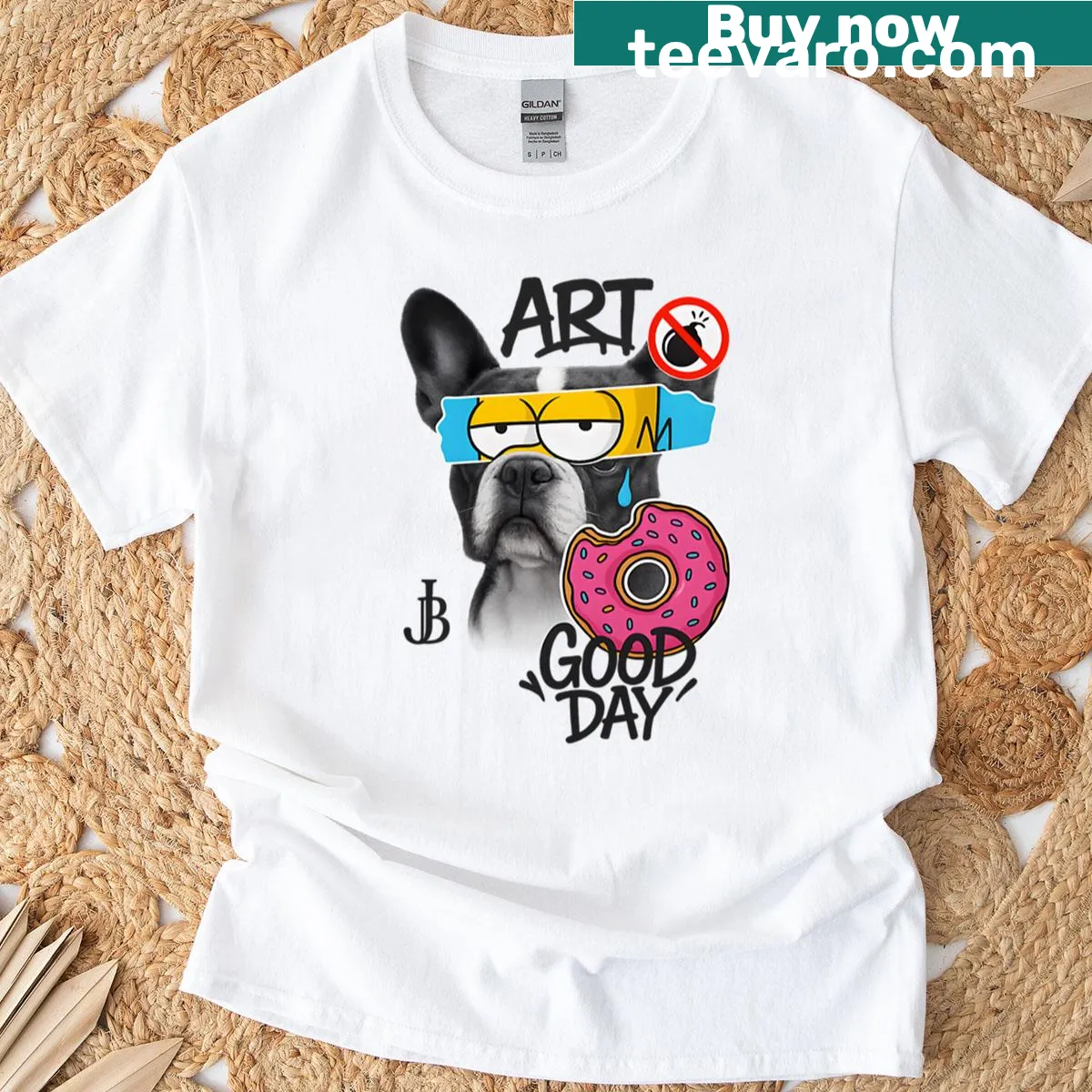 Pop art illustration of a French Bulldog on a t-shirt — on a men's t-shirt