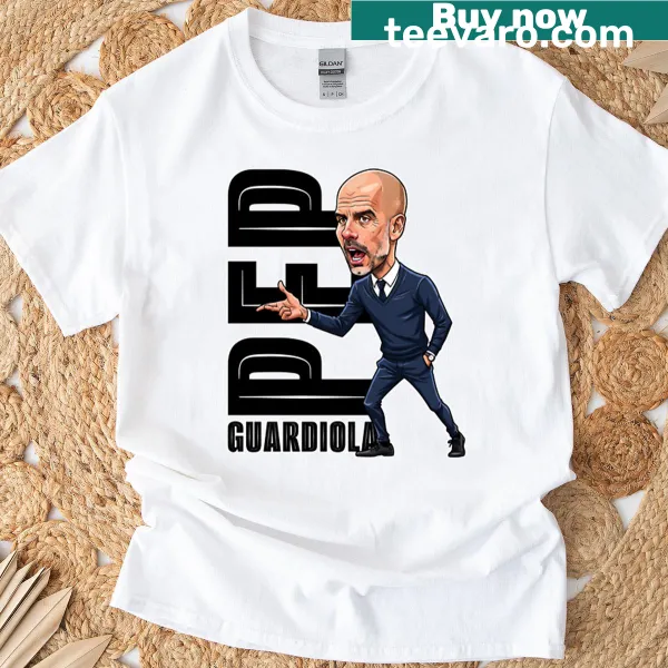 Oversized T-shirt with a funny caricature of Pep Guardiola