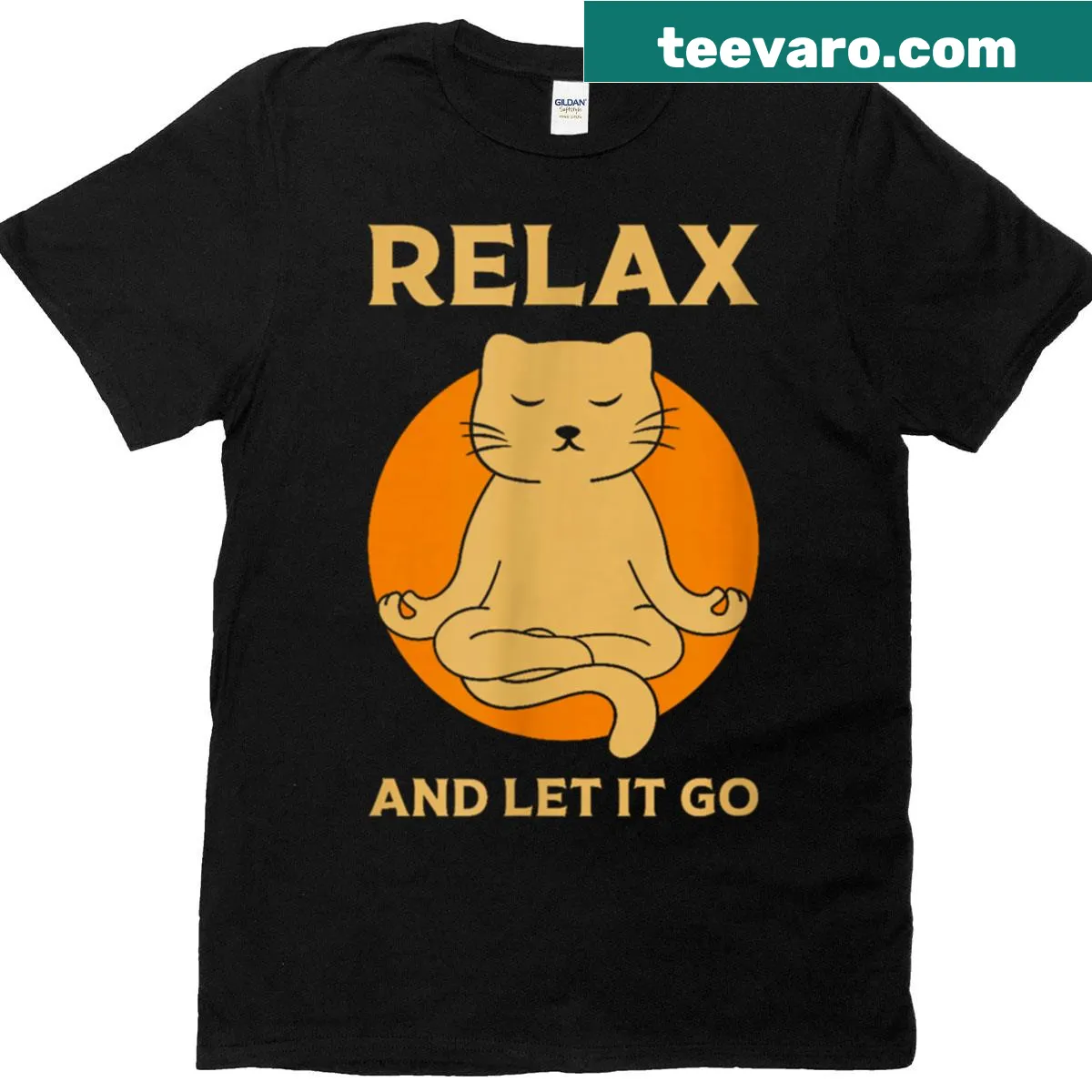 Illustrated t-shirt with a funny cat in a yoga pose — on a men's t-shirt