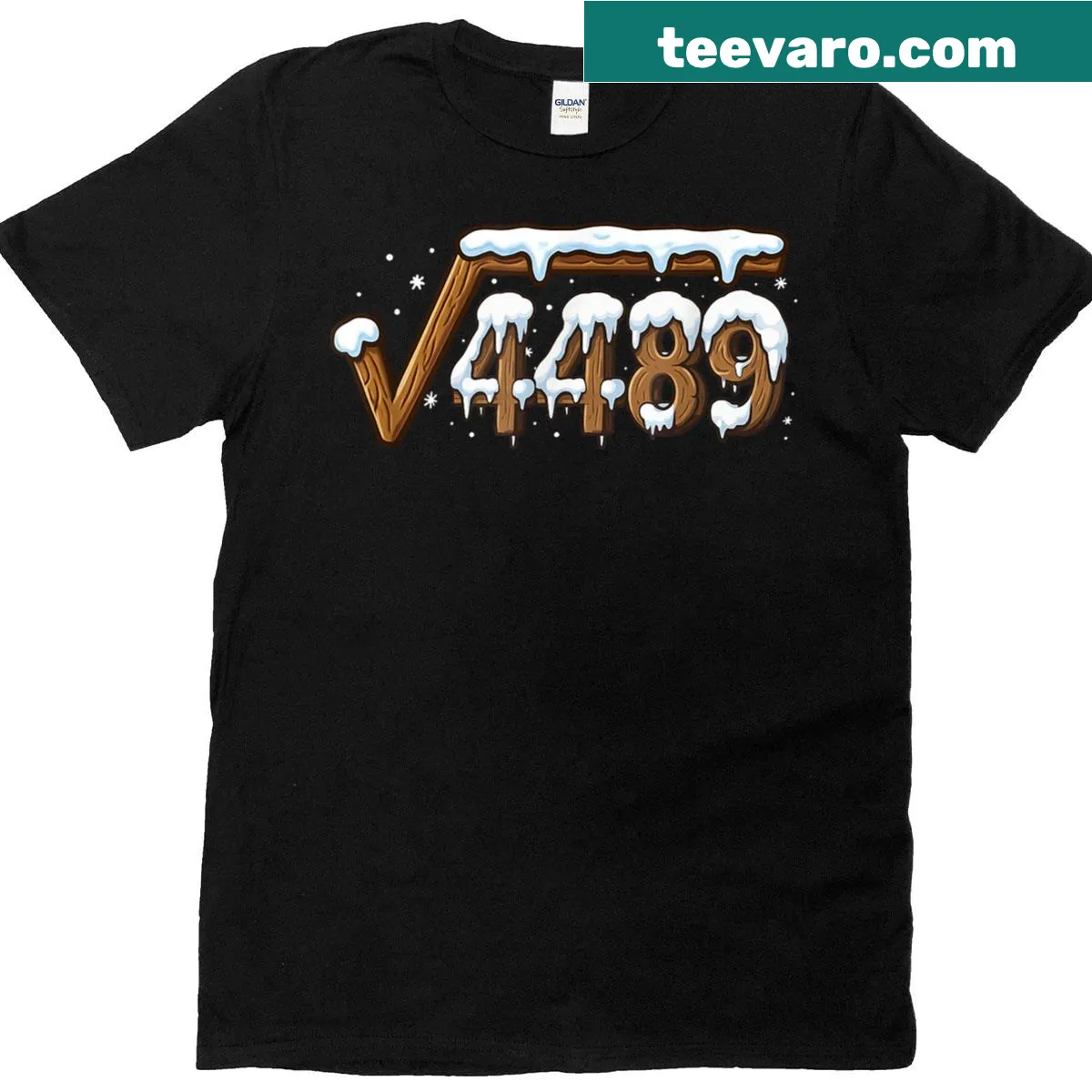Funny Christmas math teacher t-shirt featuring Square Root 4489 — on a men's t-shirt