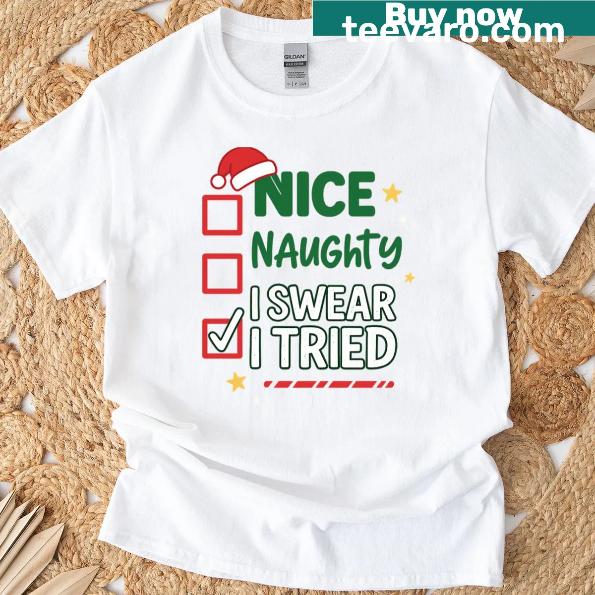 Funny Christmas checklist graphic on a t-shirt — on a men's t-shirt