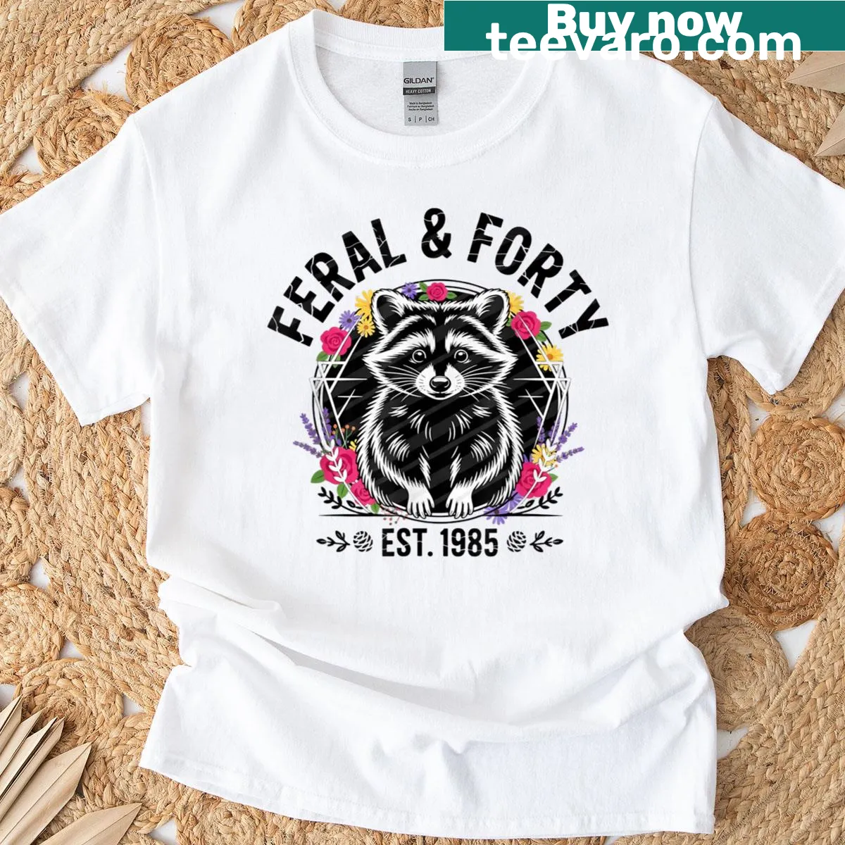 Funny raccoon graphic t-shirt for 40th birthday — on a men's t-shirt
