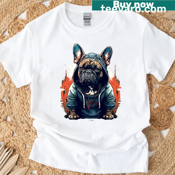 Illustrated French Bulldog in rap style t-shirt