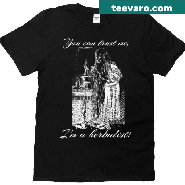 T-shirt with whimsical herbal illustrations and potion master vibes.