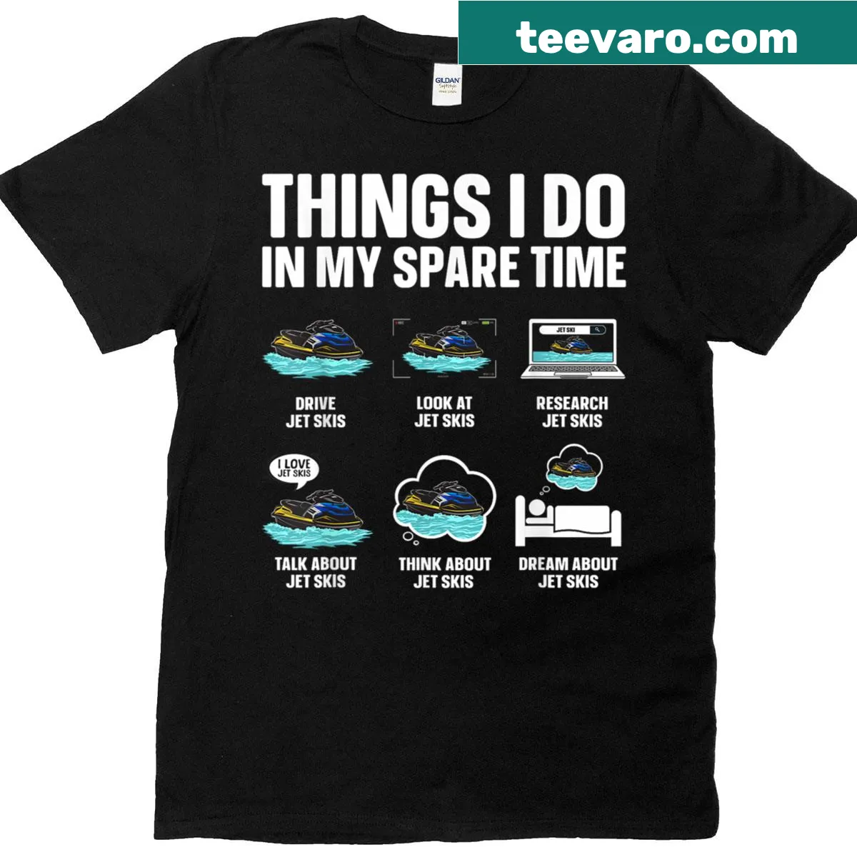 Humorous jet ski art t-shirt for water sport enthusiasts — on a men's t-shirt