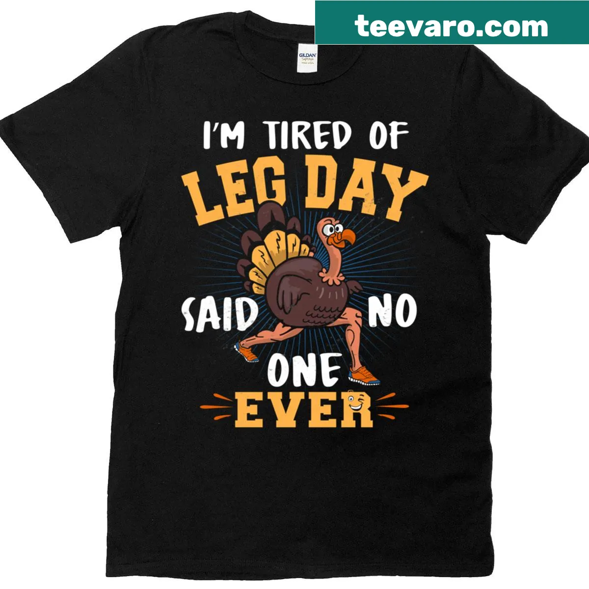 Funny turkey t-shirt with leg day theme for Thanksgiving — on a men's t-shirt