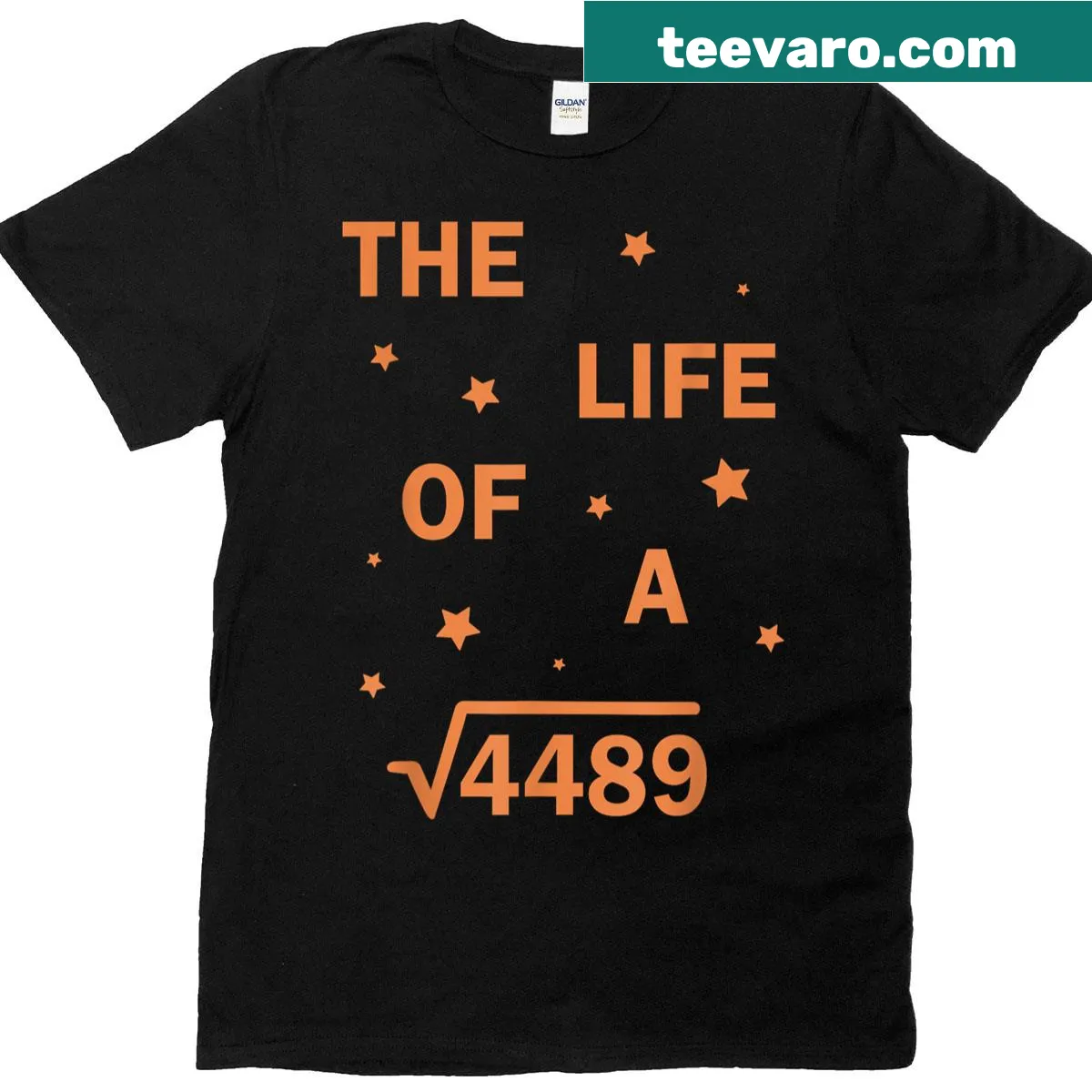 Math teacher t-shirt featuring the funny meme Square Root 4489 — on a men's t-shirt