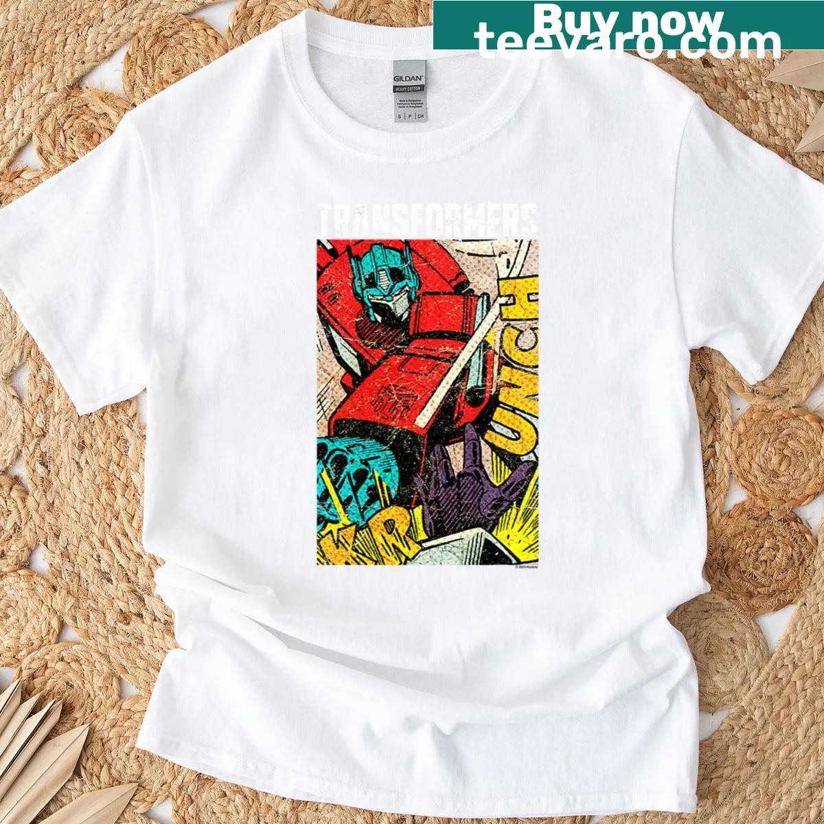 Retro t-shirt featuring a funny cartoon robot inspired by 90s movies — on a men's t-shirt