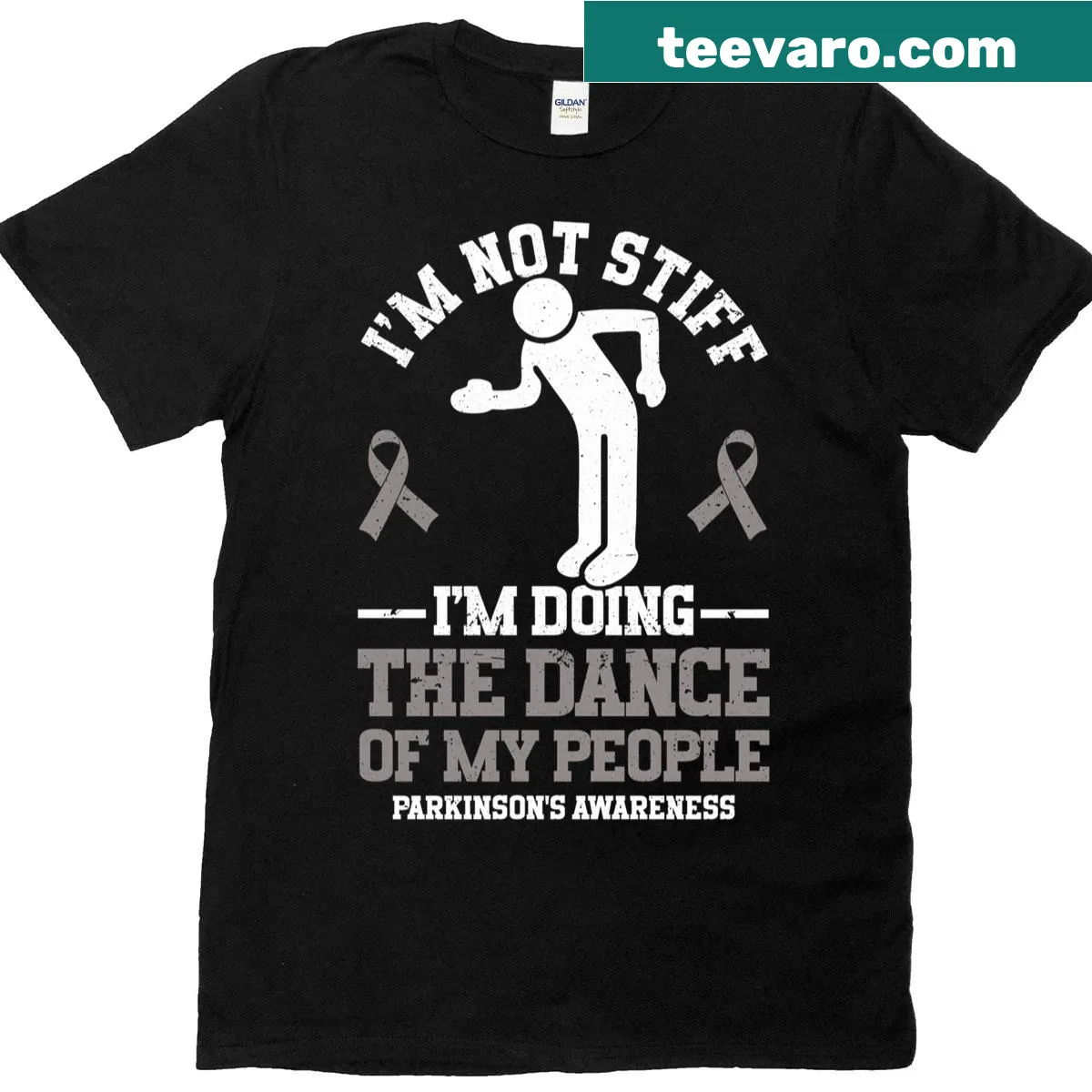Humorous t-shirt with the phrase I'm Not Stiff for Parkinson's awareness — on a men's t-shirt