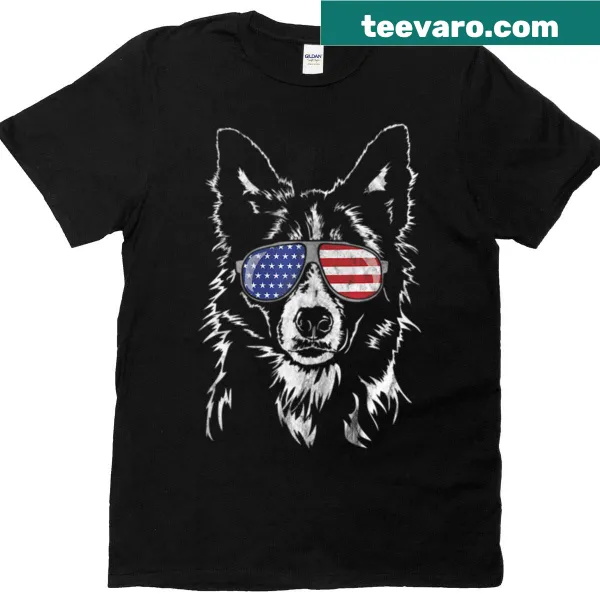 T-shirt featuring a Border Collie in sunglasses with American flag design