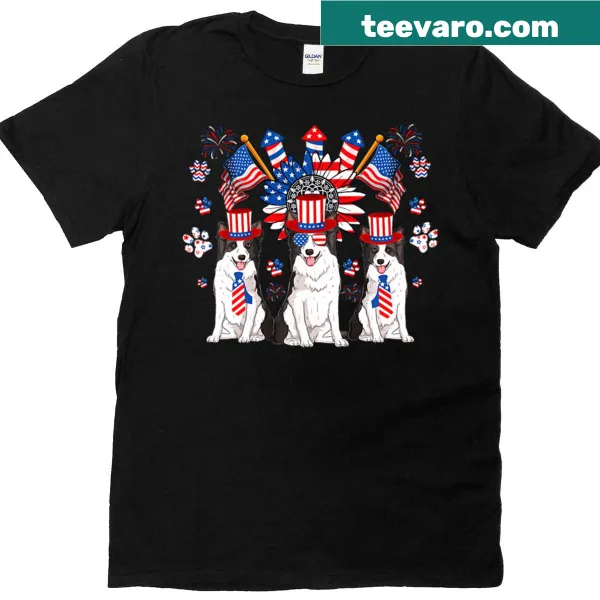 Uncle Sam with border collies and USA flag on an oversized T-shirt