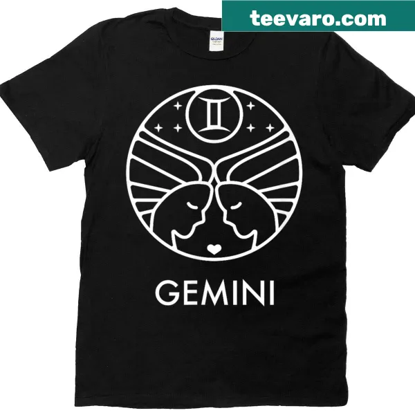 Illustrated Gemini zodiac sign graphic on a T-shirt