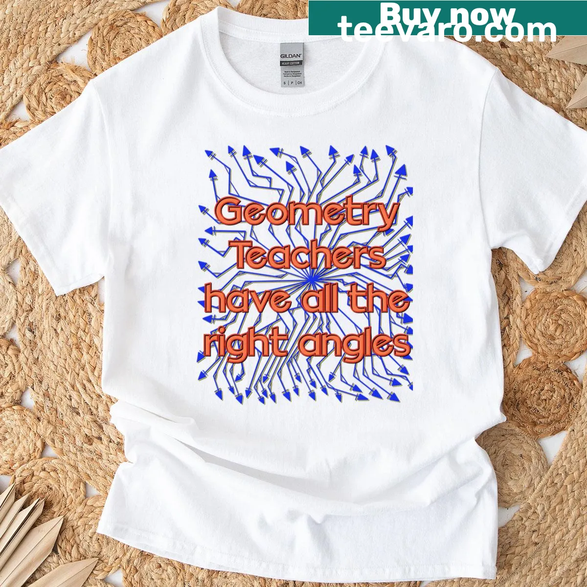 Whimsical t-shirt for geometry teachers with clever text about angles — on a men's t-shirt