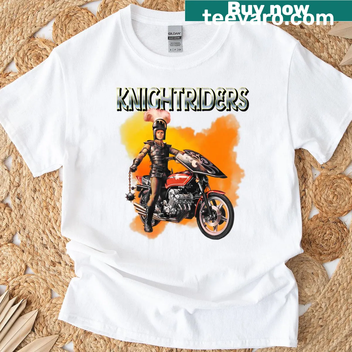 Vintage-style t-shirt inspired by George A. Romero's Knightriders movie — on a men's t-shirt