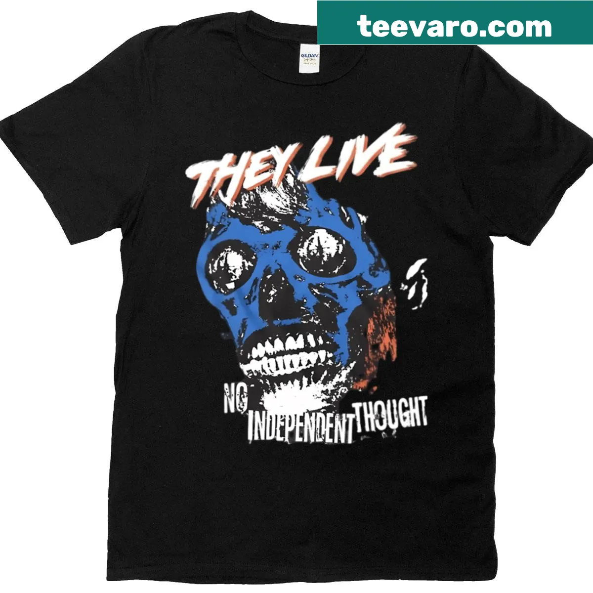 Vintage-style t-shirt featuring 80s horror movie graphics and spooky elements — on a men's t-shirt
