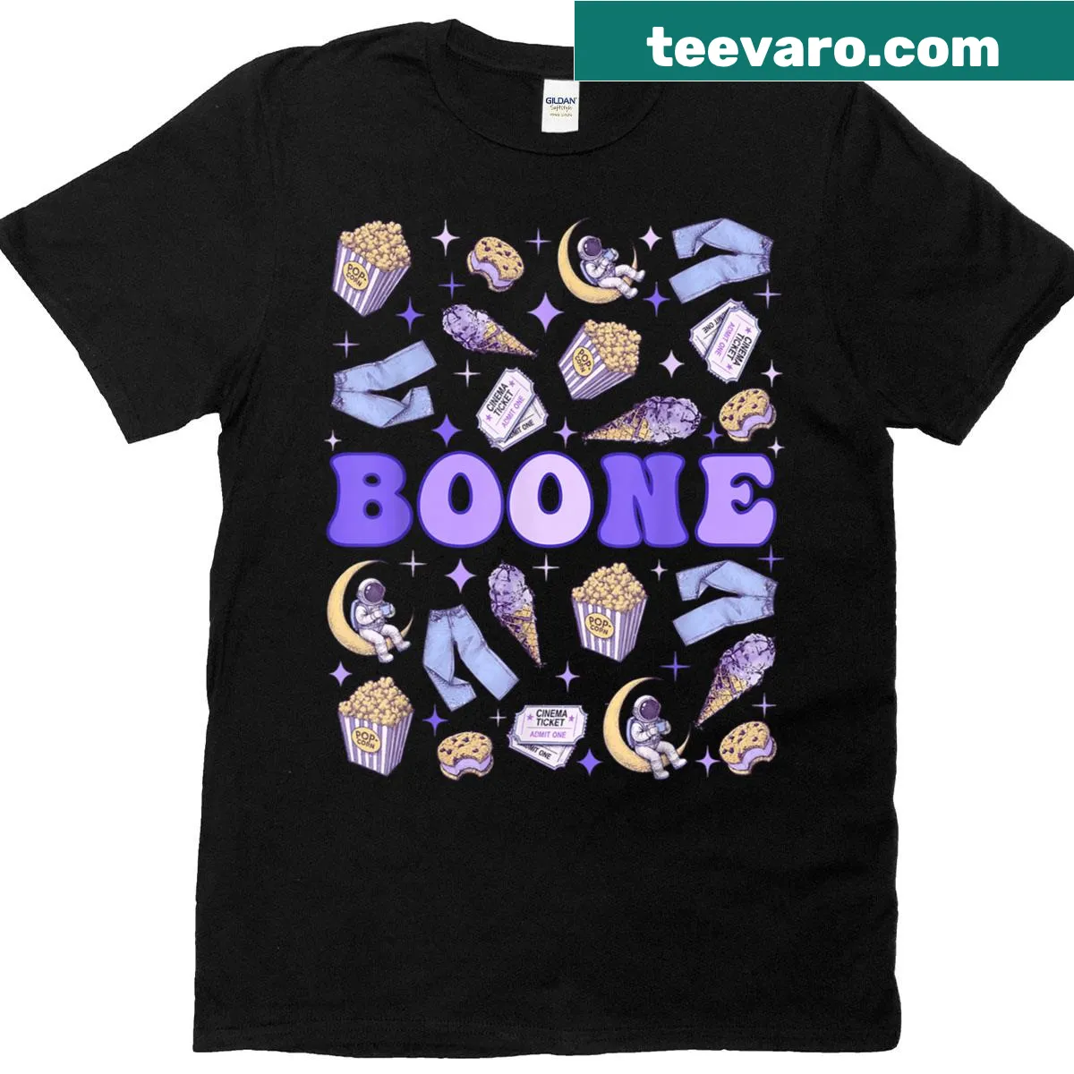 Personalized retro 80s t-shirt with groovy flower design — on a men's t-shirt