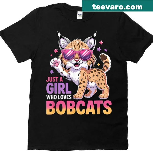 T-shirt featuring a cute bobcat illustration for girls.
