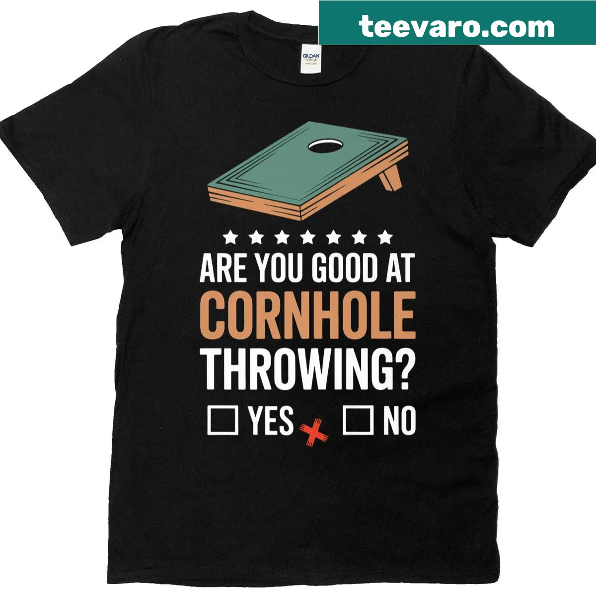 T-shirt with playful text declaring cornhole skills for players — on a men's t-shirt