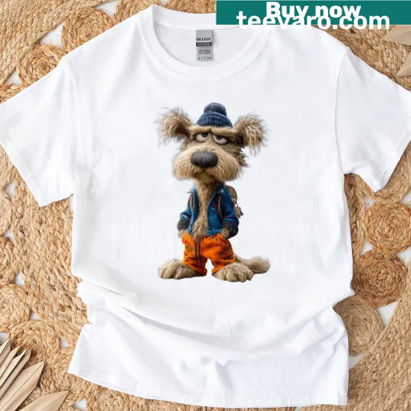 3D illustration of a grumpy urban dog on a stylish t-shirt