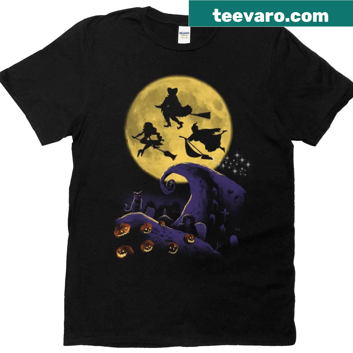 Vintage Halloween t-shirt featuring witch-themed retro movie design — on a men's t-shirt