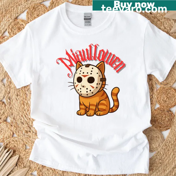 Humorous Halloween T-shirt with cat-themed wordplay