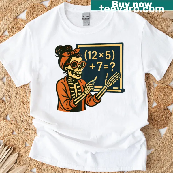 Skeleton meme t-shirt with 'Six Seven' text for Halloween