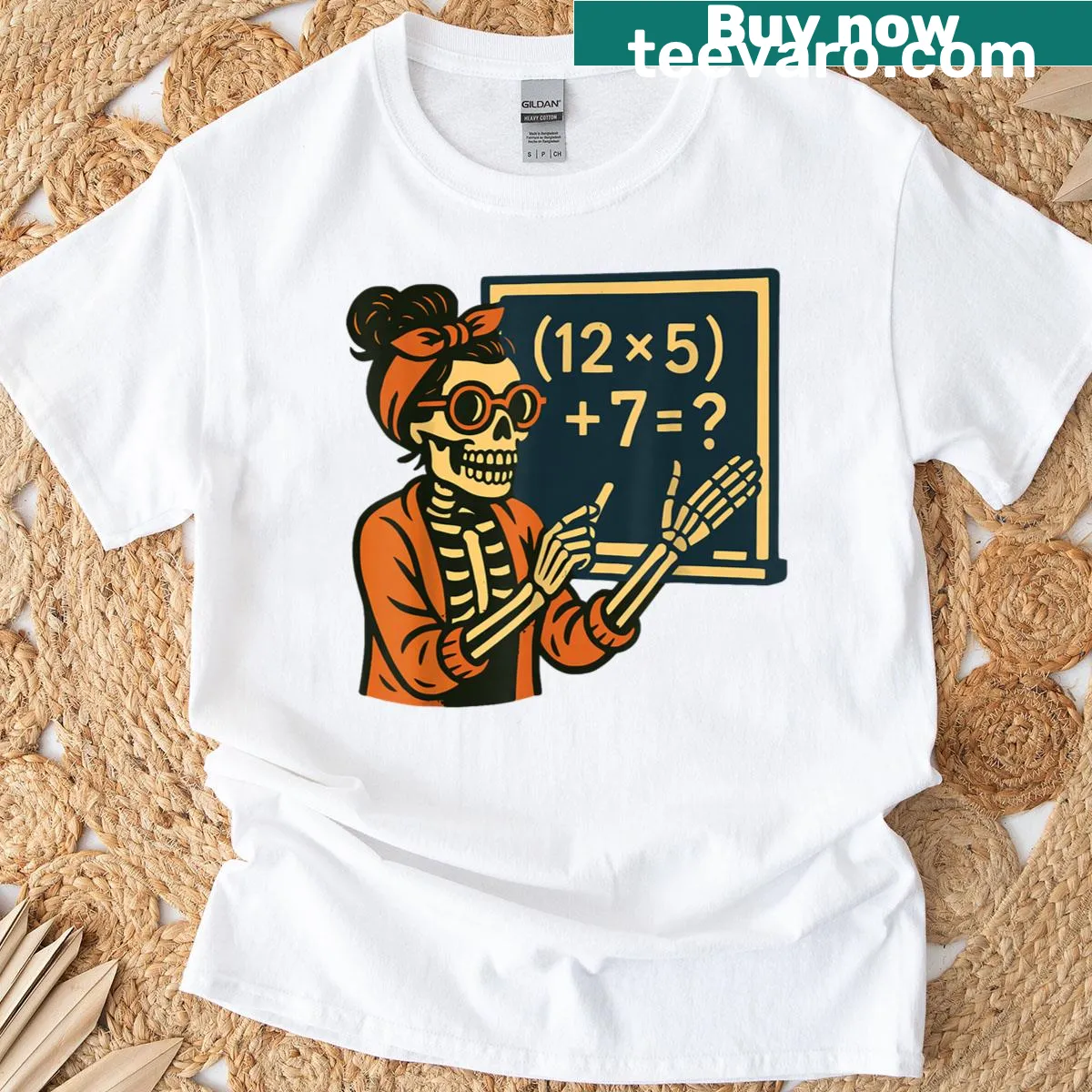 Skeleton meme t-shirt with 'Six Seven' text for Halloween — on a men's t-shirt