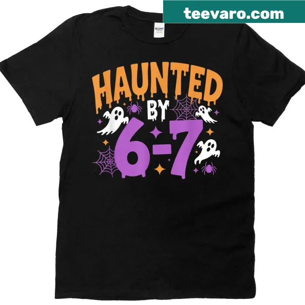 Funny Halloween t-shirt with a humorous saying and playful illustration about being haunted.