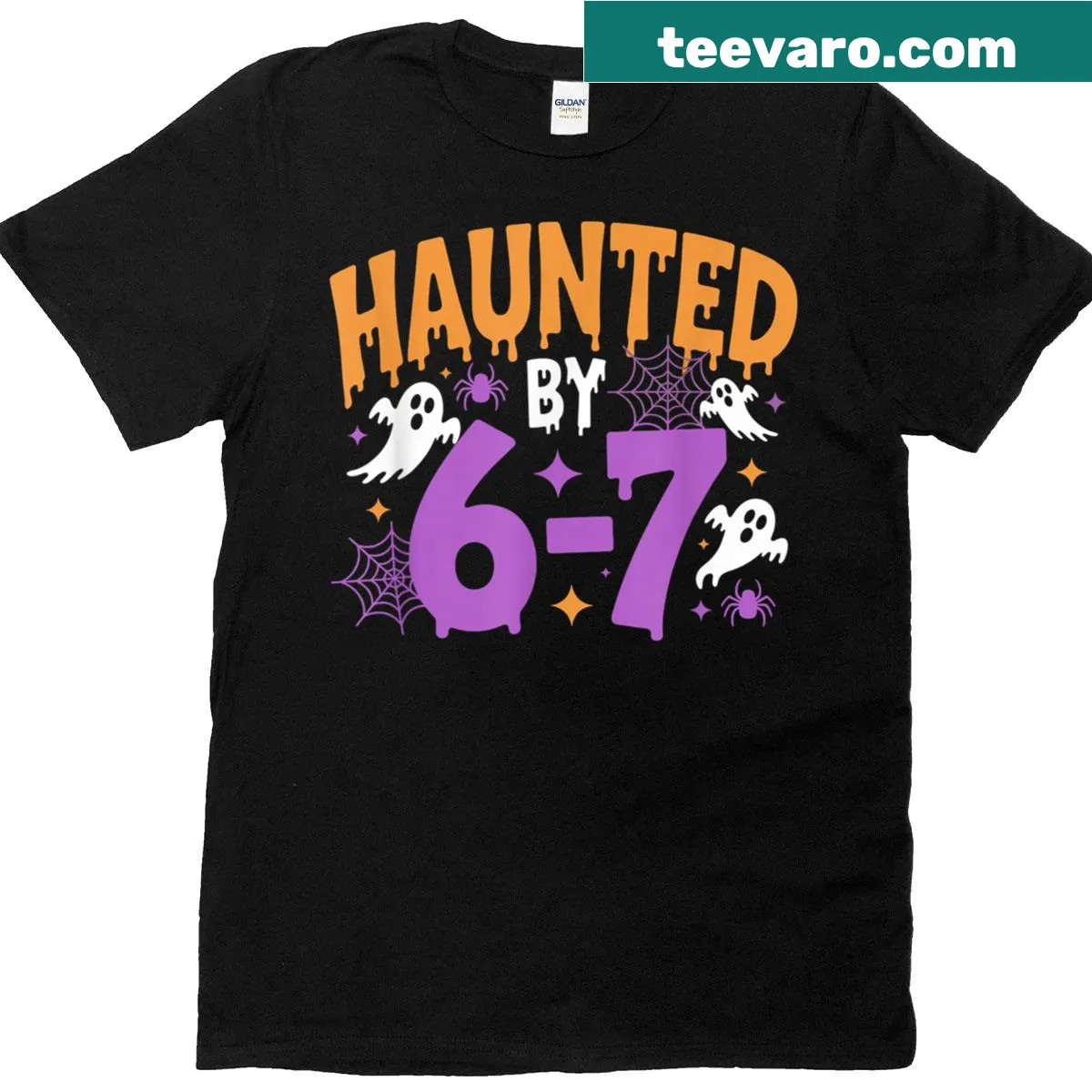 Funny Halloween t-shirt with a humorous saying and playful illustration about being haunted. — on a men's t-shirt