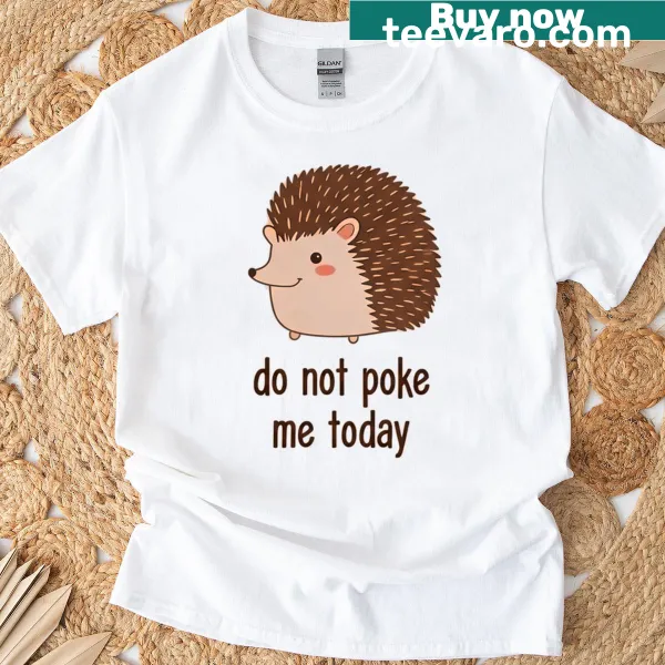 Cute hedgehog illustration with text 'Do Not Poke Me Today' on t-shirt
