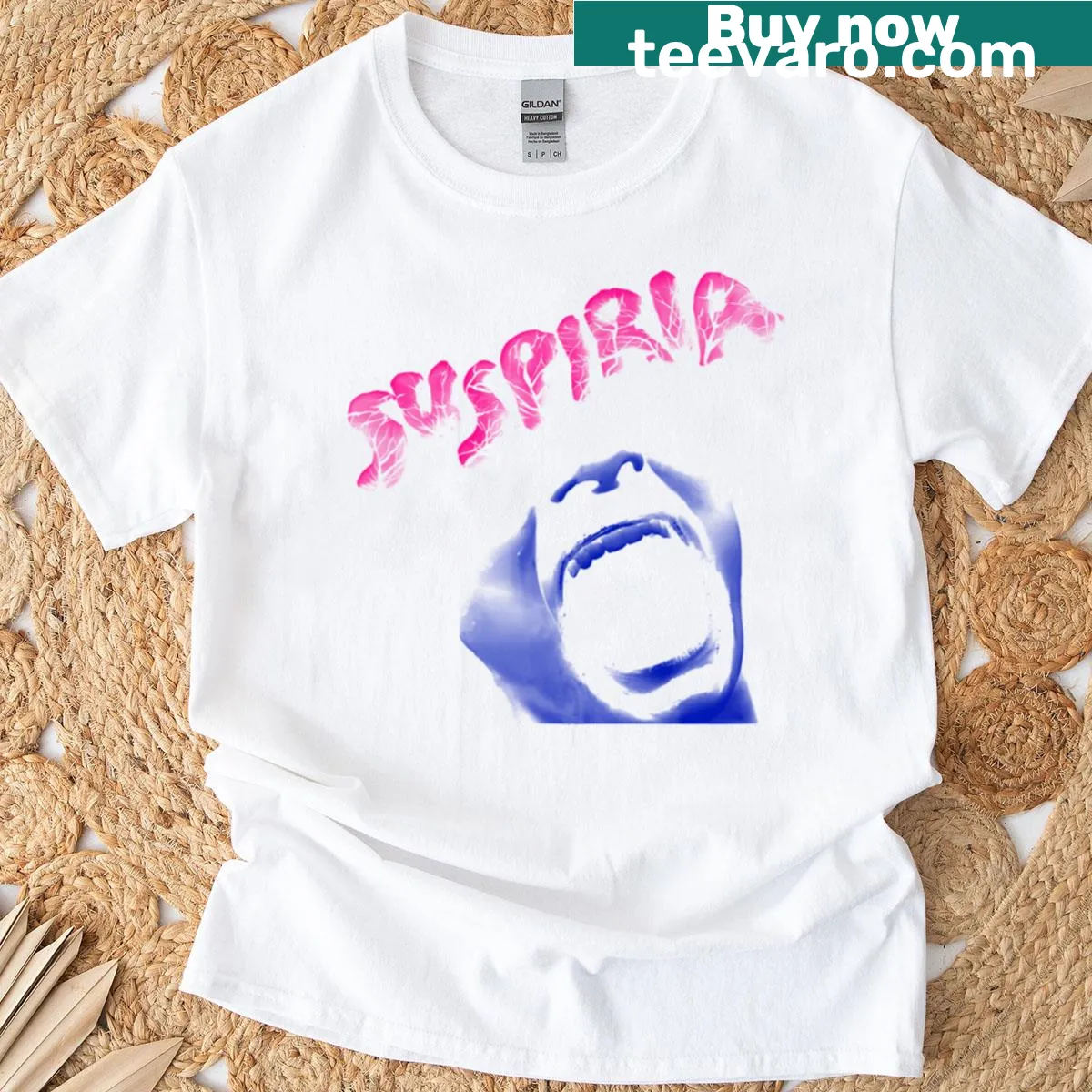 Retro T-shirt inspired by vintage 70s horror movie themes — on a men's t-shirt