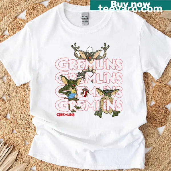 Funny Christmas tee with vintage horror movie graphics from the 80s