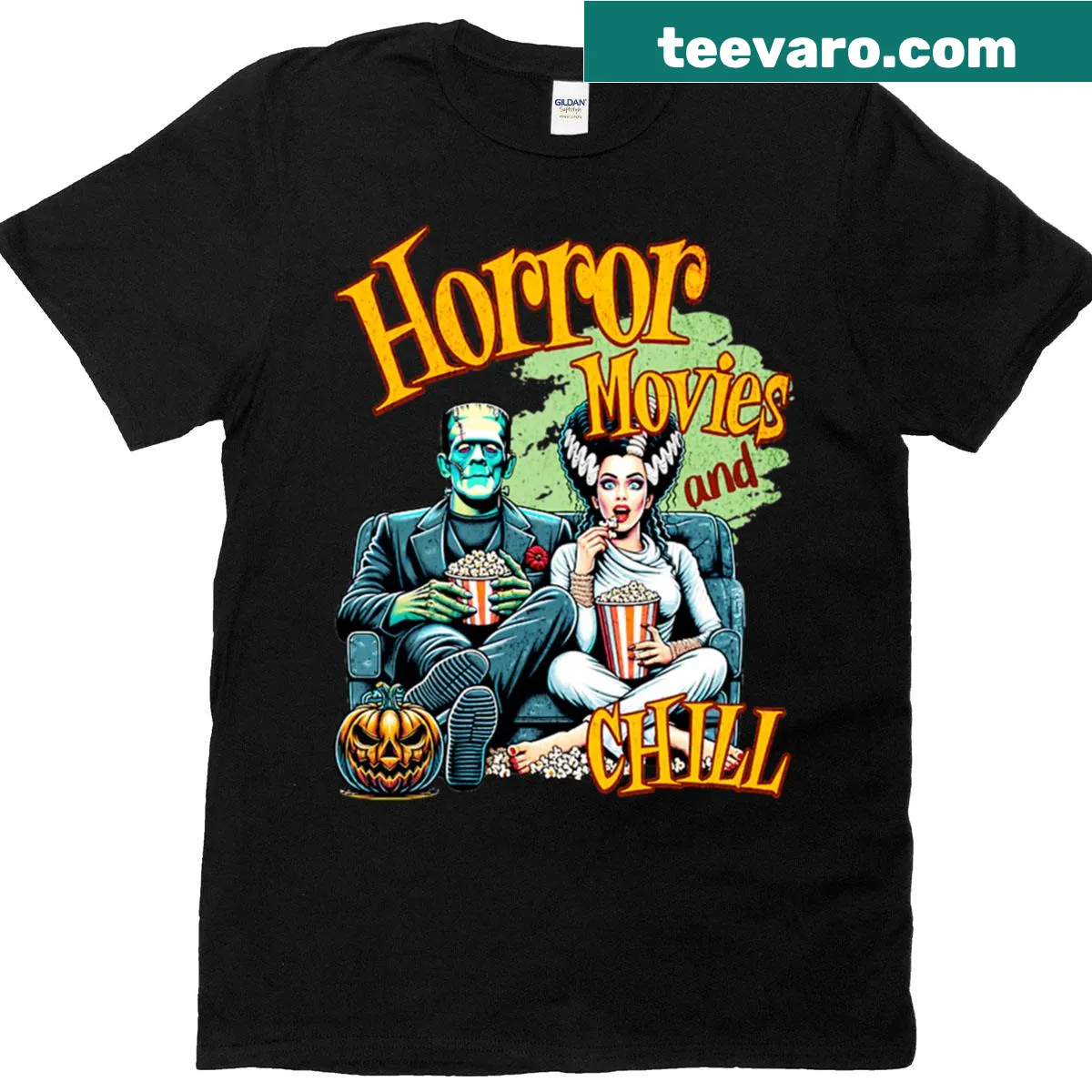 Vintage oversized tee featuring Frankenstein and Bride of Frankenstein — on a men's t-shirt