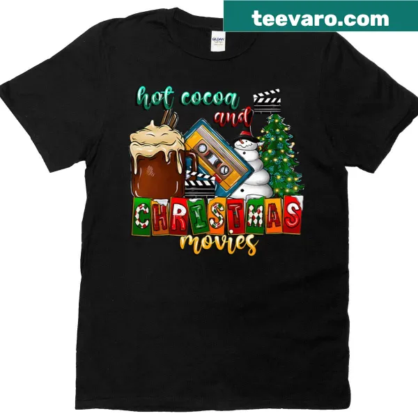 Retro holiday T-shirt featuring hot cocoa and Christmas movies