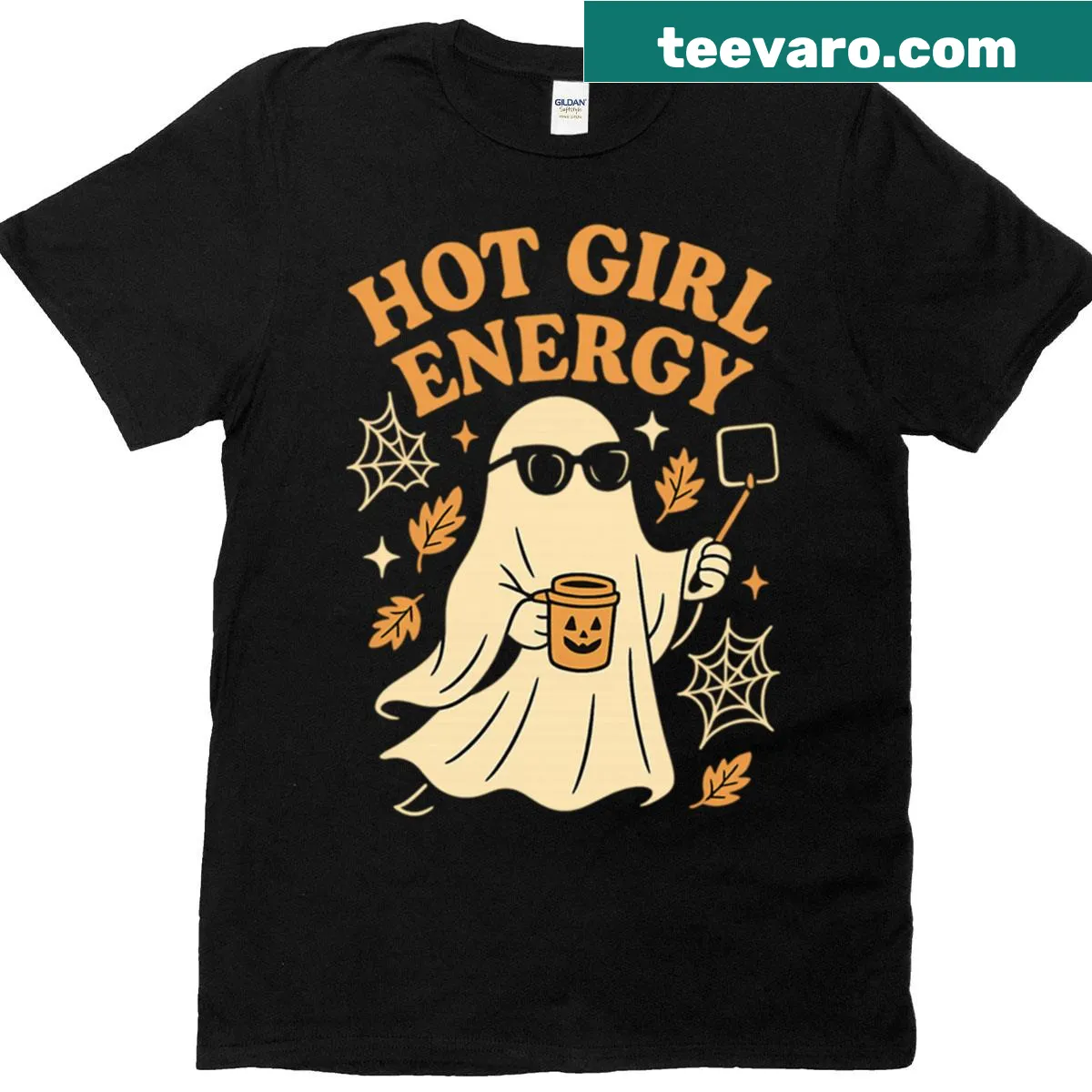 Cute retro Halloween T-shirt featuring a ghost and 'Hot Girl Energy' design — on a men's t-shirt