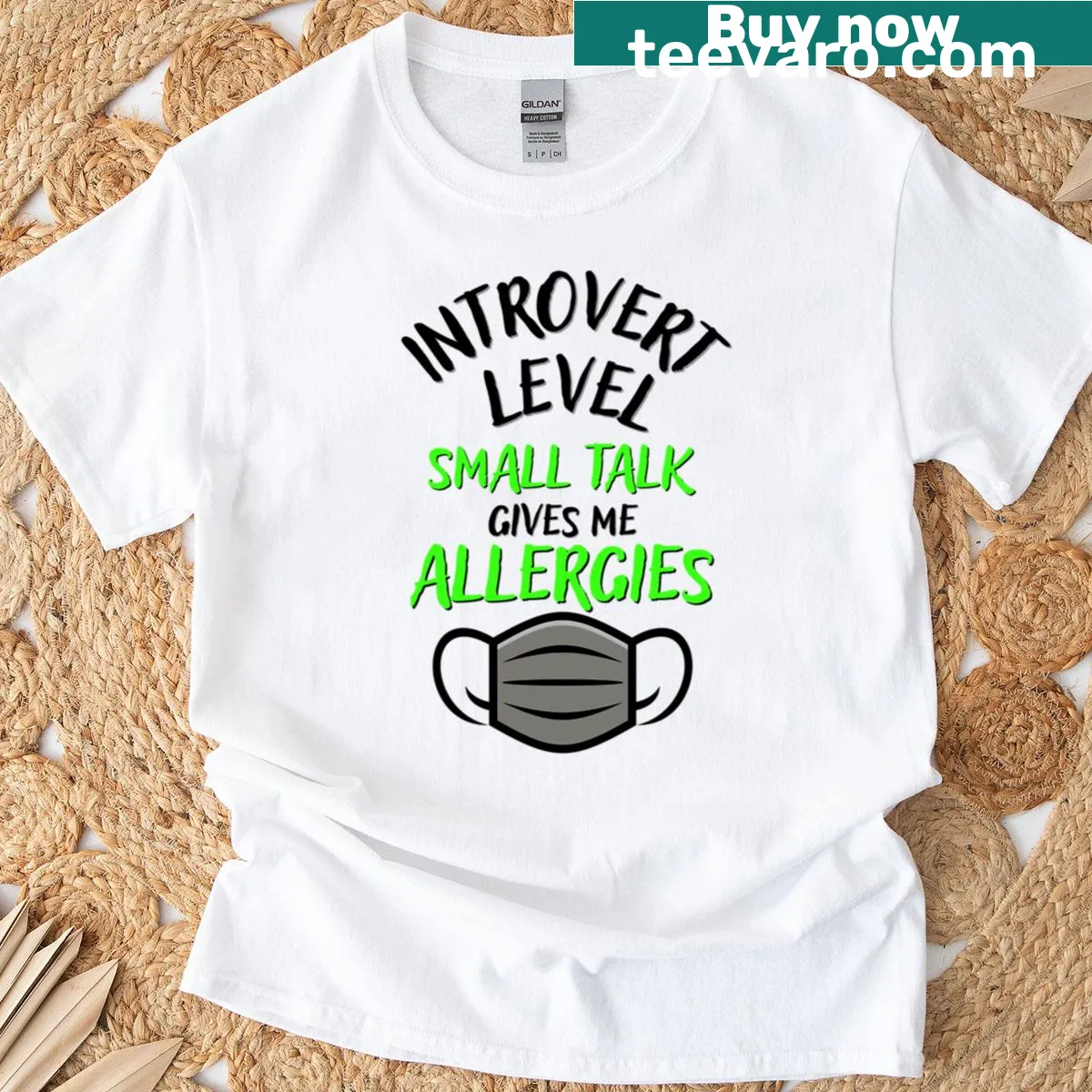 Funny introvert T-shirt about allergies in conversations — on a men's t-shirt