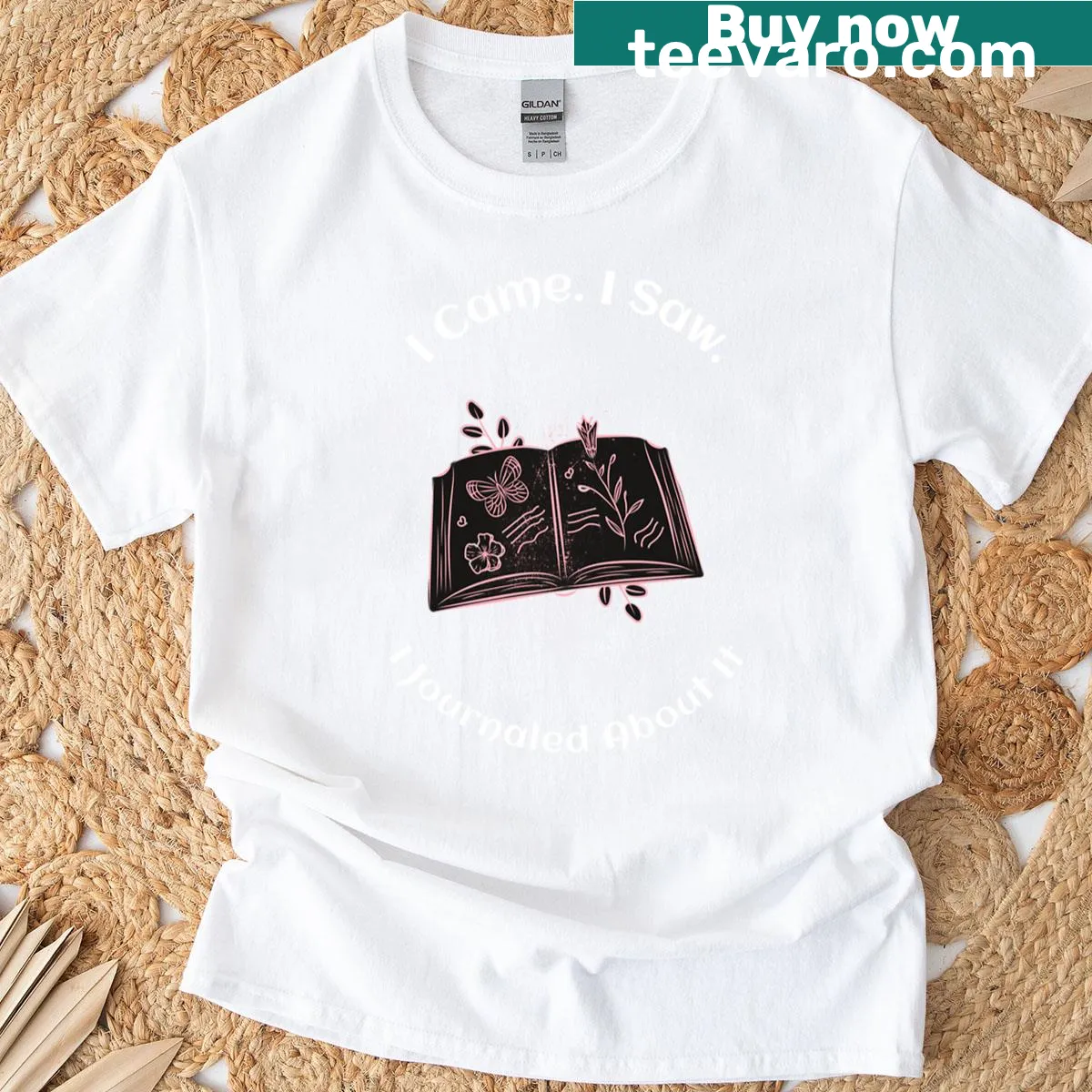 Cute journaling-themed T-shirt with playful illustrations — on a men's t-shirt