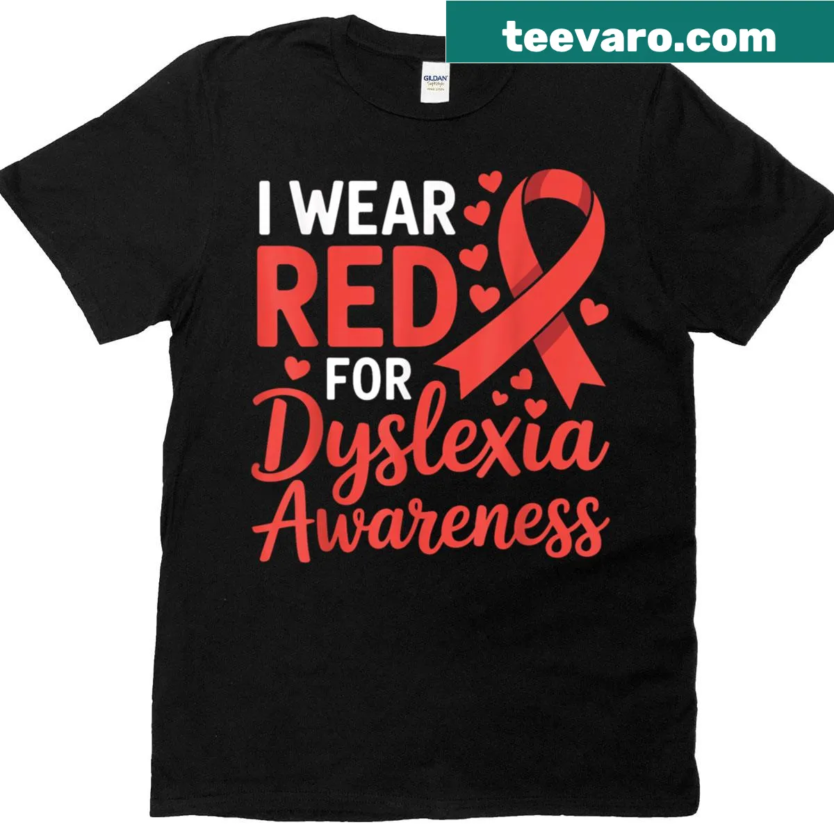 Dyslexia awareness t-shirt with red design for teachers — on a men's t-shirt