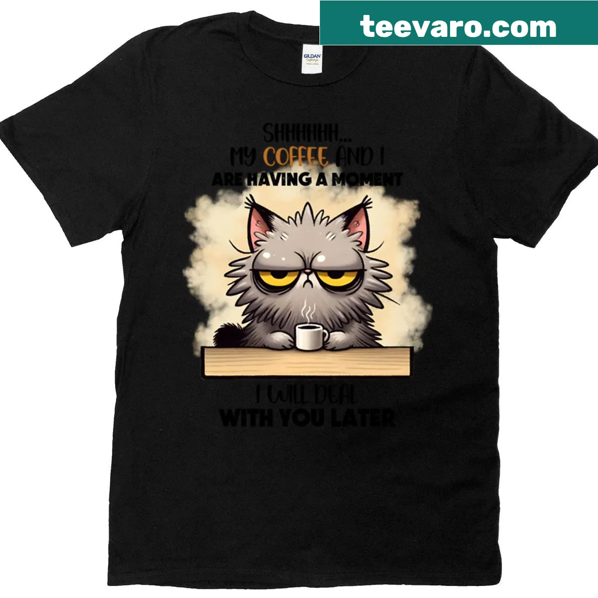 Funny cat-themed text graphic on T-shirt — on a men's t-shirt