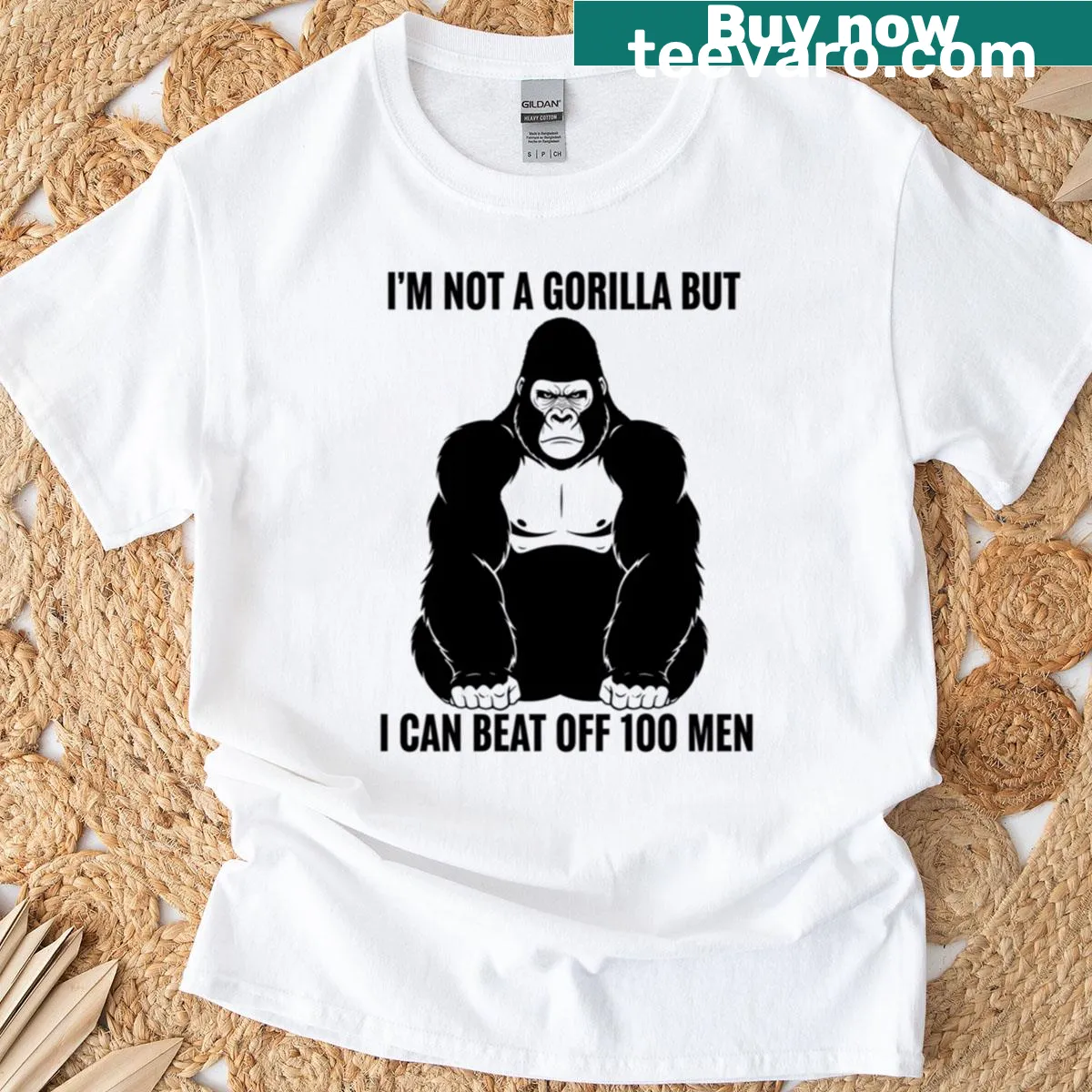 Cheeky gym humor t-shirt with a gorilla strength theme. — on a men's t-shirt