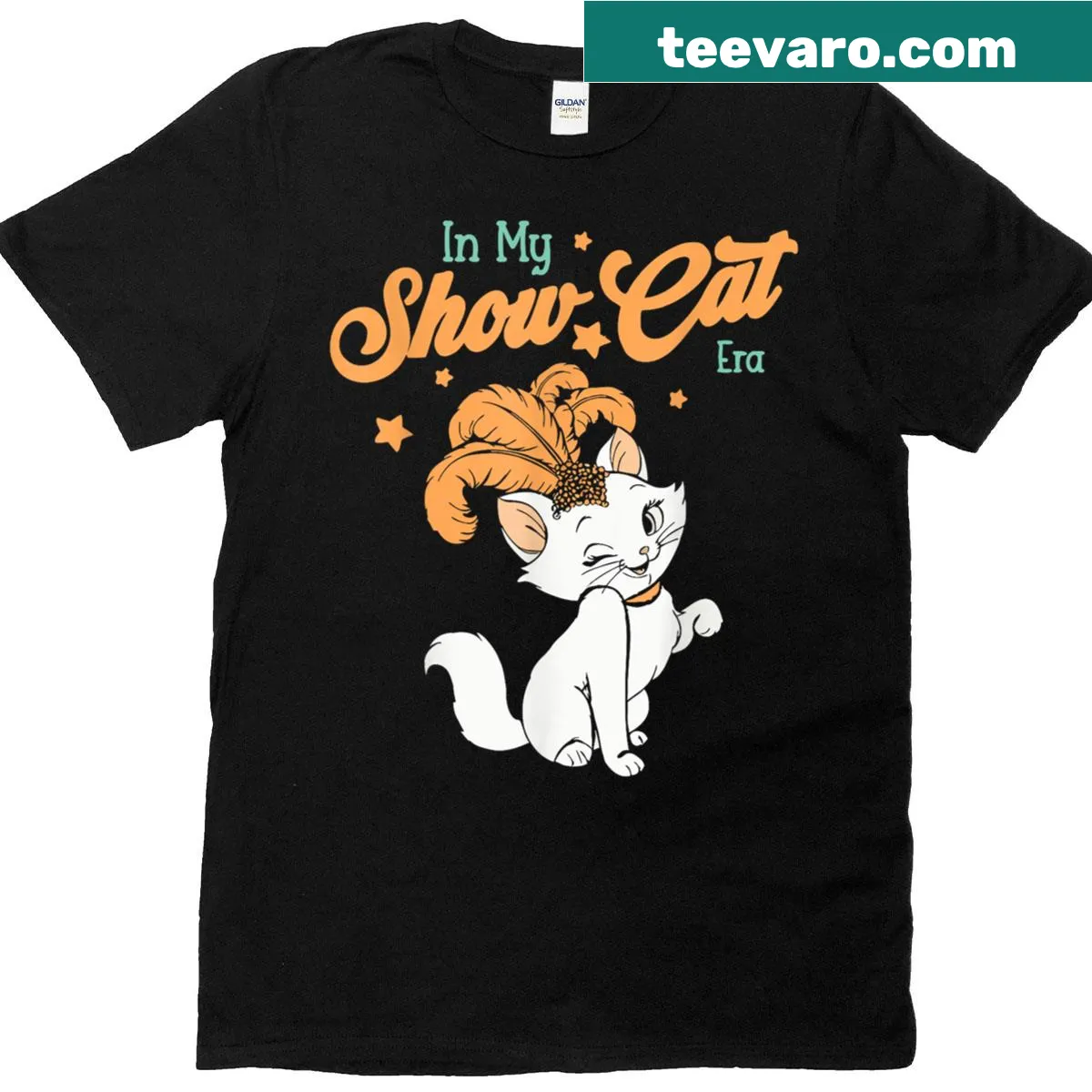 Retro vintage style t-shirt with Showcat Era design. — on a men's t-shirt