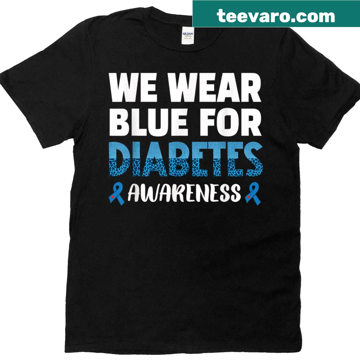 T-shirt with a blue diabetes awareness ribbon graphic — on a men's t-shirt