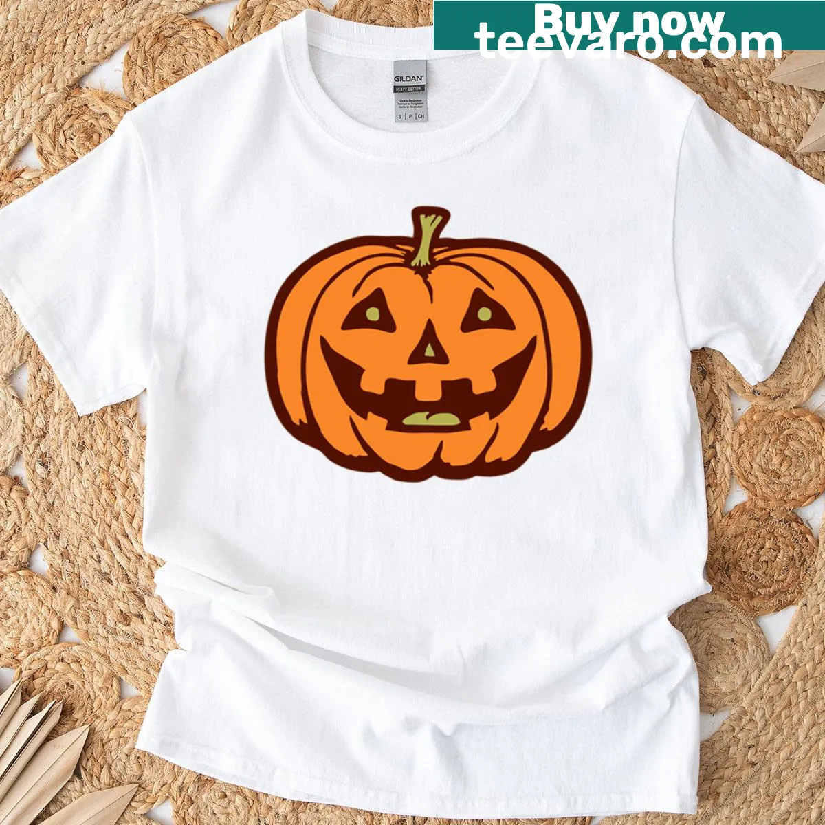 T-shirt with a Jack O’ Lantern carved face for Halloween — on a men's t-shirt