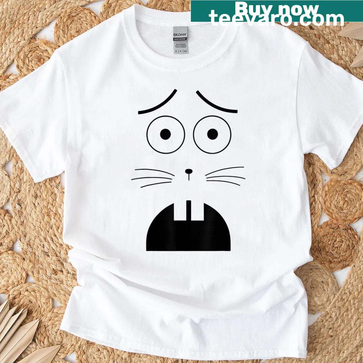 Cartoon bunny Halloween costume t-shirt with funny meme text — on a men's t-shirt