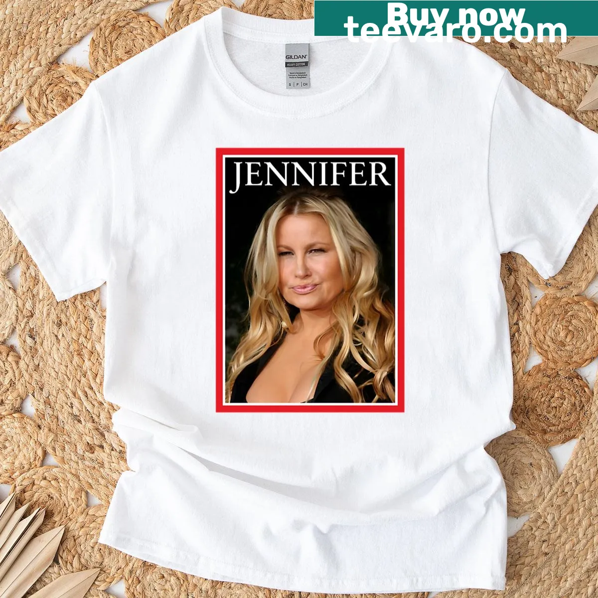 Oversized T-shirt featuring Jennifer Coolidge graphic with vintage style — on a men's t-shirt